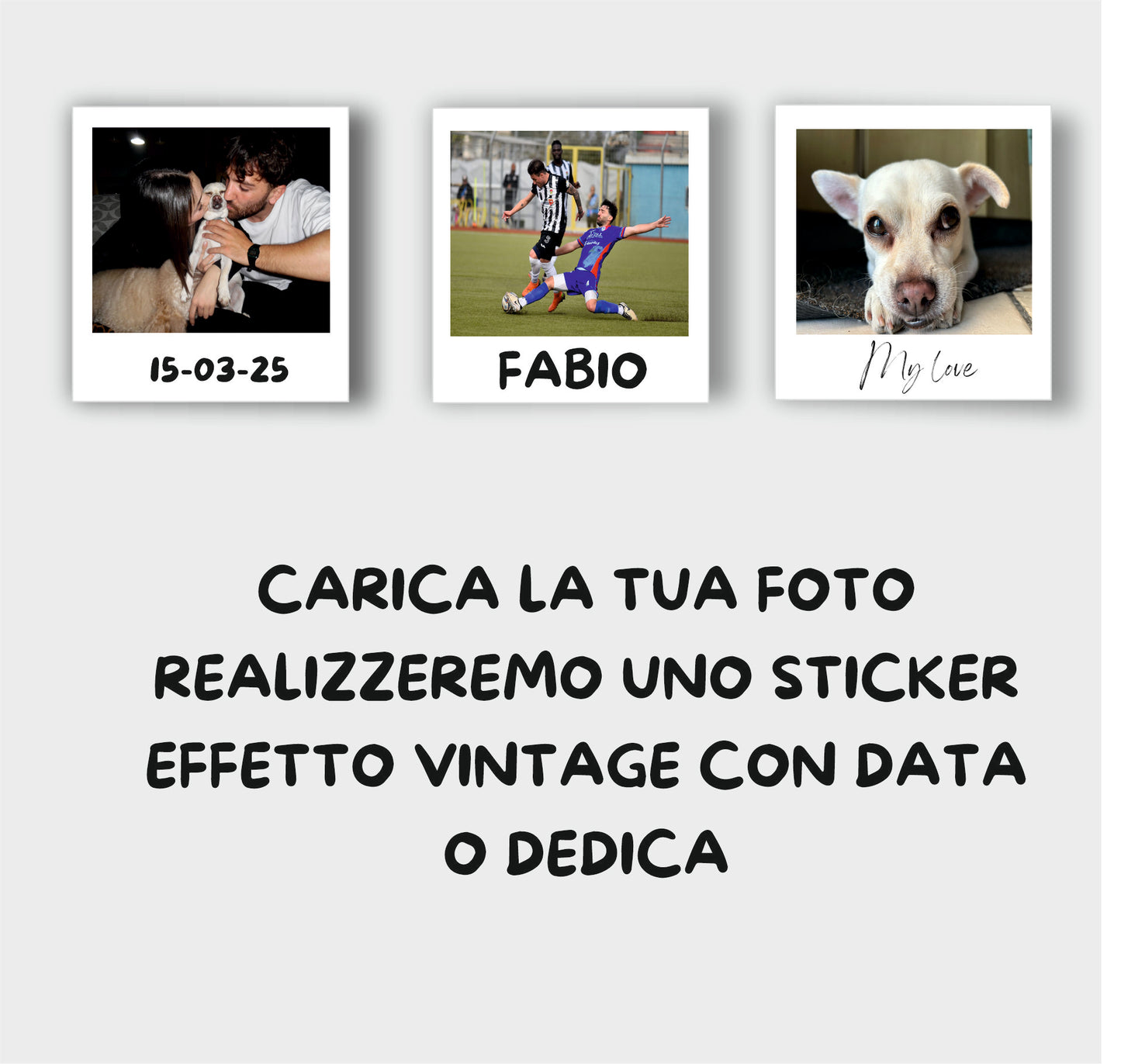 Set"Adesivo PVC Effetto Polaroid 'Ricordi Indelebili' - Personalizzabile con Foto, Data e Dedica"5 PZ