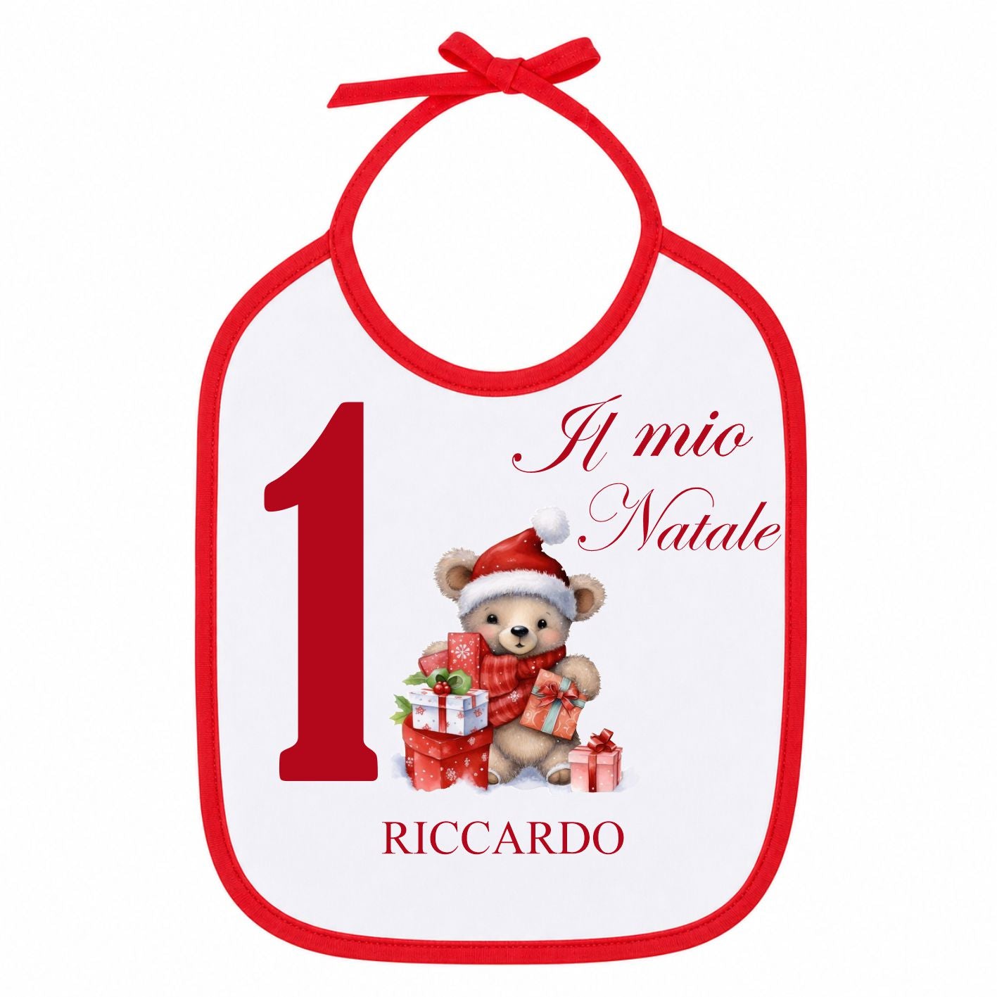 Bavaglino Rosso "Il mio 1° Natale" – Personalizzabile con Nome