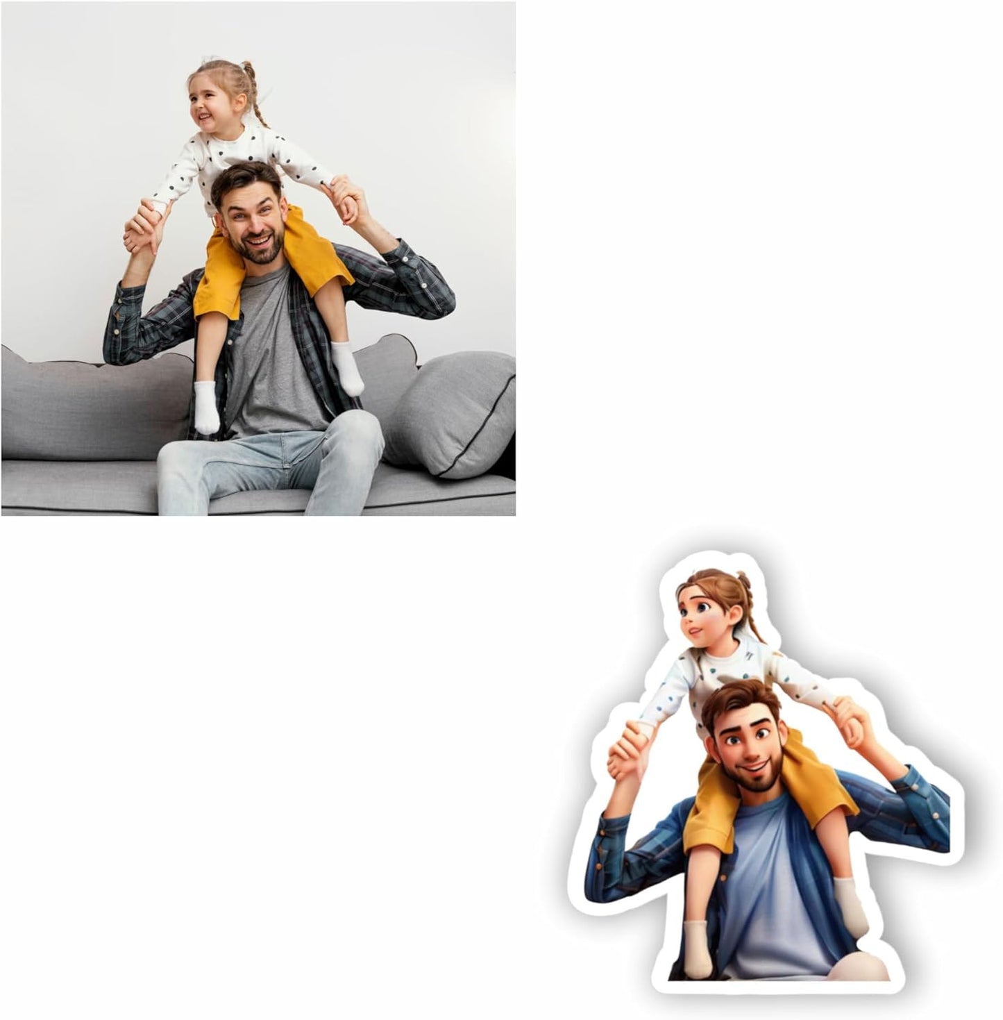 Sticker Personalizzati da Foto in Stile Cartoon – Kit 1 Adesivo 10 cm + 4 Adesivi 5 cm