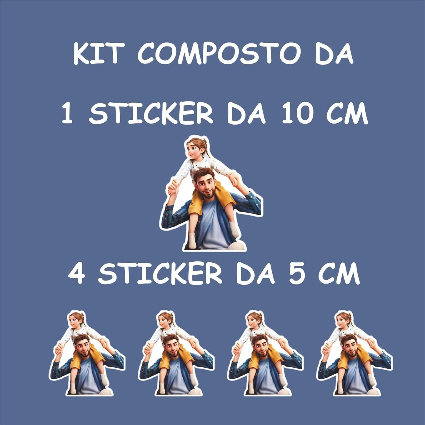 Sticker Personalizzati da Foto in Stile Cartoon – Kit 1 Adesivo 10 cm + 4 Adesivi 5 cm