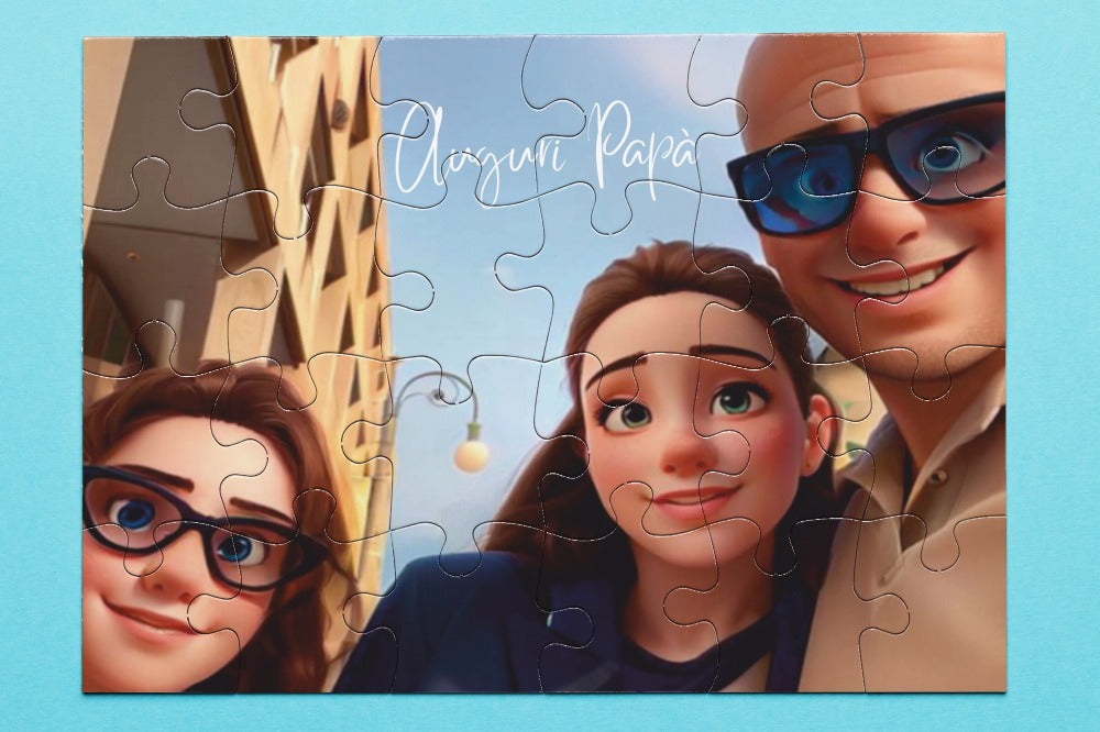 Puzzle  Fumetto  personalizzabile con nome, dedica  e foto trasformata in cartone
