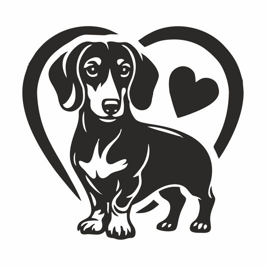 Adesivo Prespaziato Cane Razza Bassotto con cuore adatto per auto moto camper PC