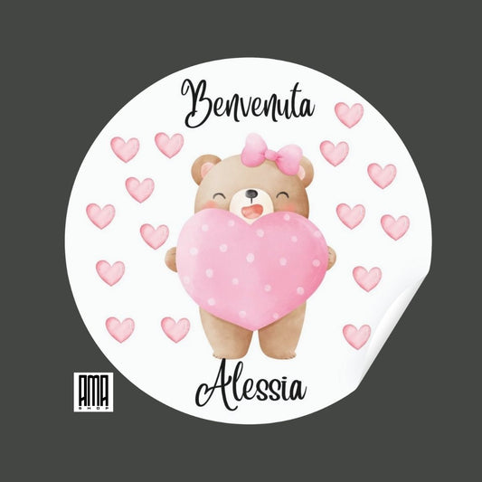Adesivo ''Benvenuta cuori  '' personalizzabile (50 PZ.)