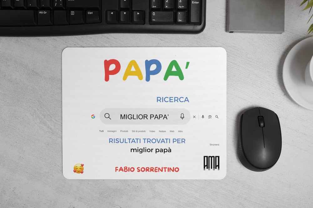 Tappetino mouse 'Google per il papà ' personalizzabile con nome e parola barra di ricerca