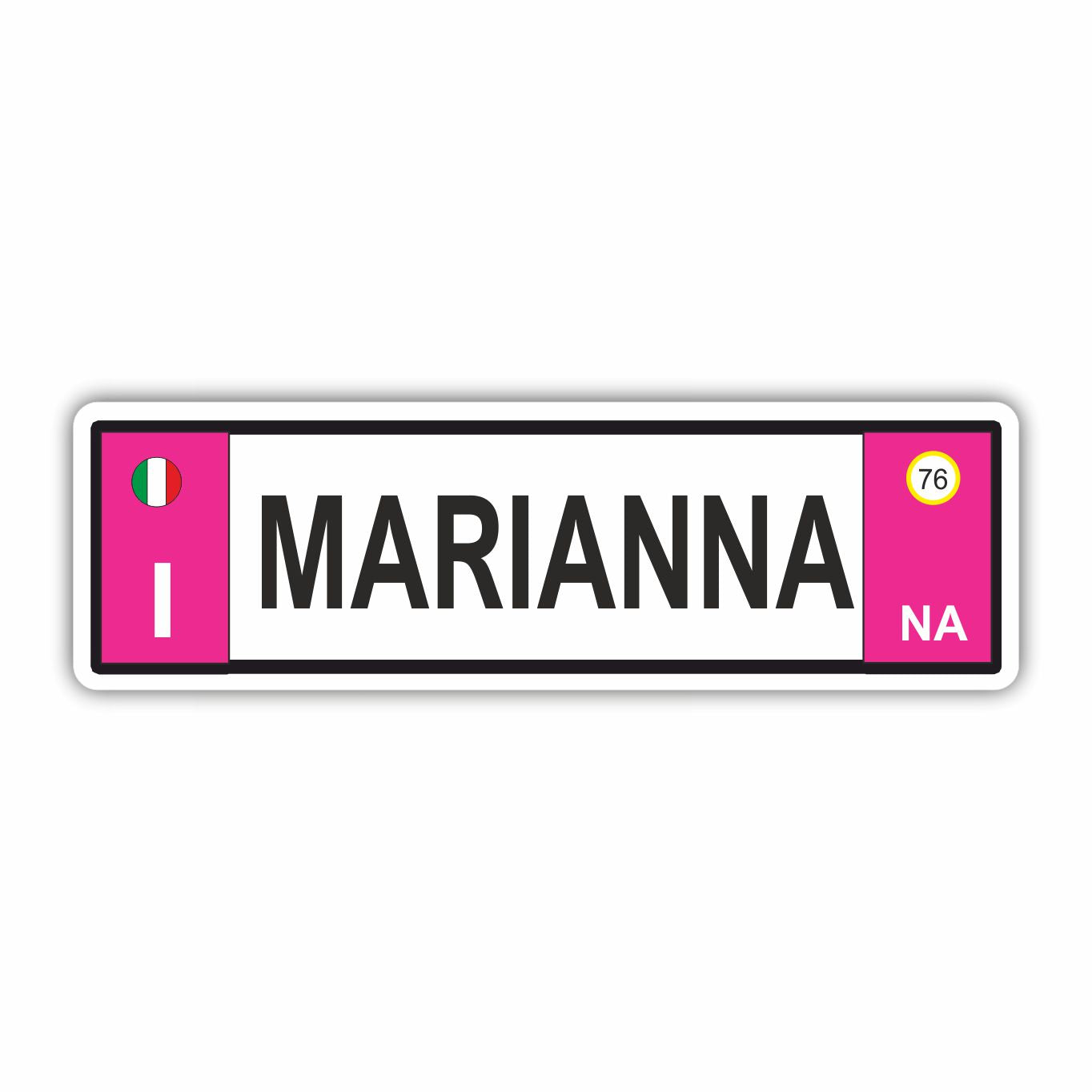 Adesivo a forma di targa colore rosa personalizzabile con nome data e provincia