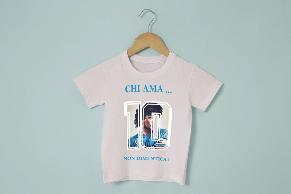 T-Shirt ‘NAPOLI’ bambino chi ama non dimentica |Numero 10 |Maradona |bianca mod.2