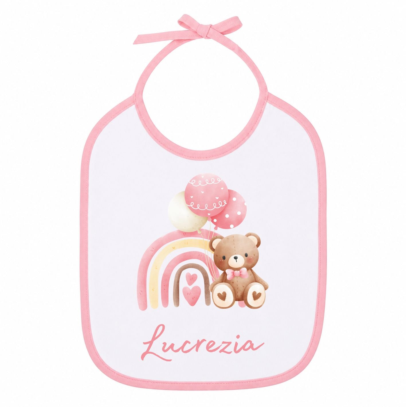 Bavaglino Rosa con Orsetto – Personalizzabile con Nome