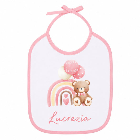 Bavaglino Rosa con Orsetto – Personalizzabile con Nome