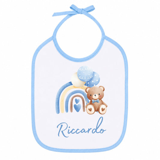 Bavaglino Celeste con Orsetto – Personalizzabile con Nome