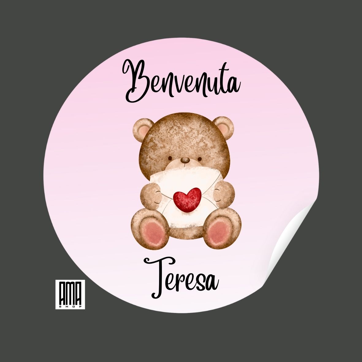 Adesivo ''Benvenuta rosa sfumato  '' personalizzabile (50 PZ.)