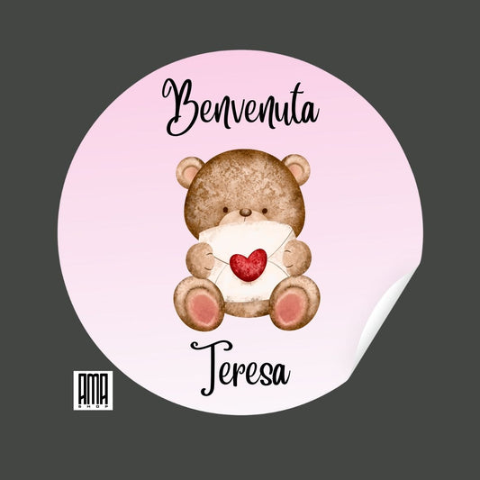 Adesivo ''Benvenuta rosa sfumato  '' personalizzabile (50 PZ.)