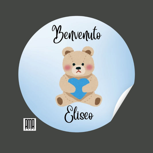 Adesivo ''Benvenuto celeste '' personalizzabile (50 PZ.)