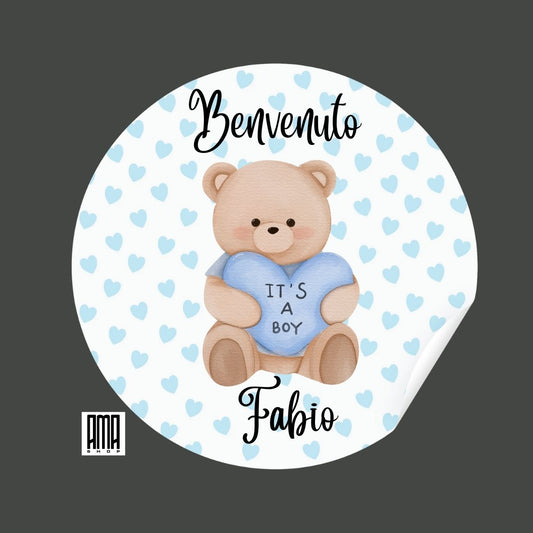 Adesivo ''Benvenuto cuori '' personalizzabile (50 PZ.)