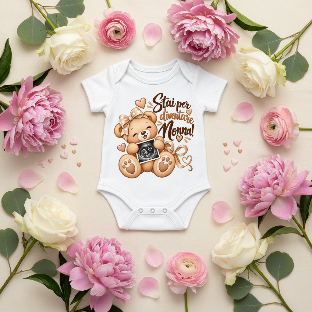 Body Stai per Diventare Nonna - Fiori Rosa e Peonie