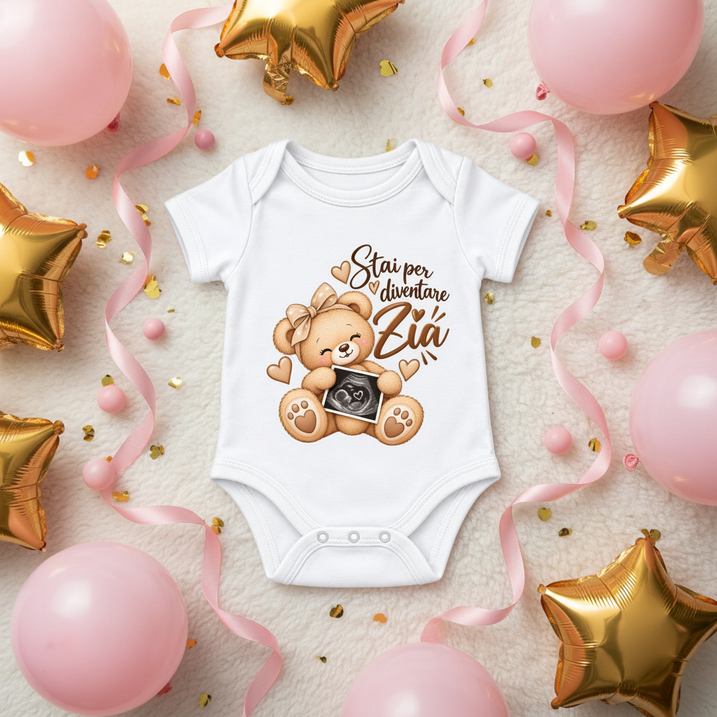 Body Stai per Diventare Zia - Palloncini Rosa e Dorati
