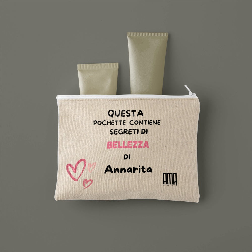 Pochette 'Contiene bellezza ' personalizzabile con nome