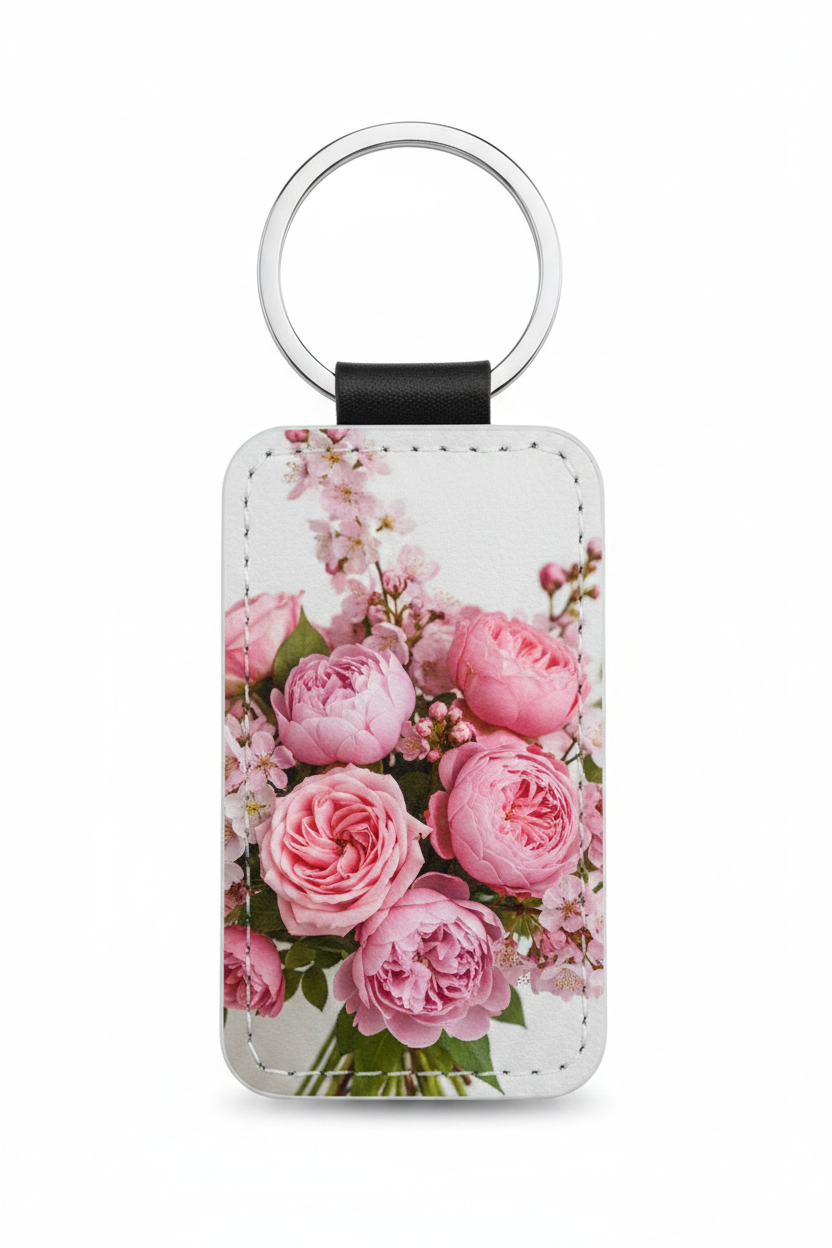 Portachiavi in ecopelle personalizzabile con foto di fiori