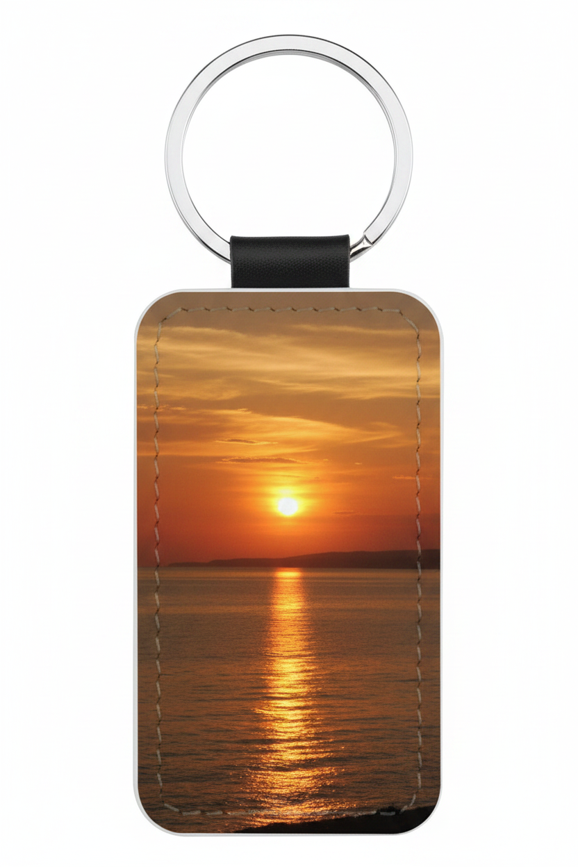 Portachiavi in ecopelle personalizzabile con foto di tramonto sul mare