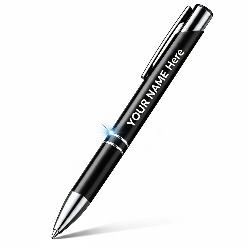 Penna in alluminio riciclato personalizzabile con incisione laser su sfondo bianco