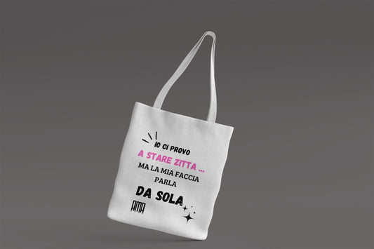 Shopper  in canvas ''Io ci provo a stare zitta'' personalizzabile con nome