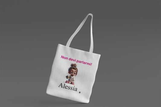 Shopper  in canvas ''Non devi parlarmi'' personalizzabile con nome
