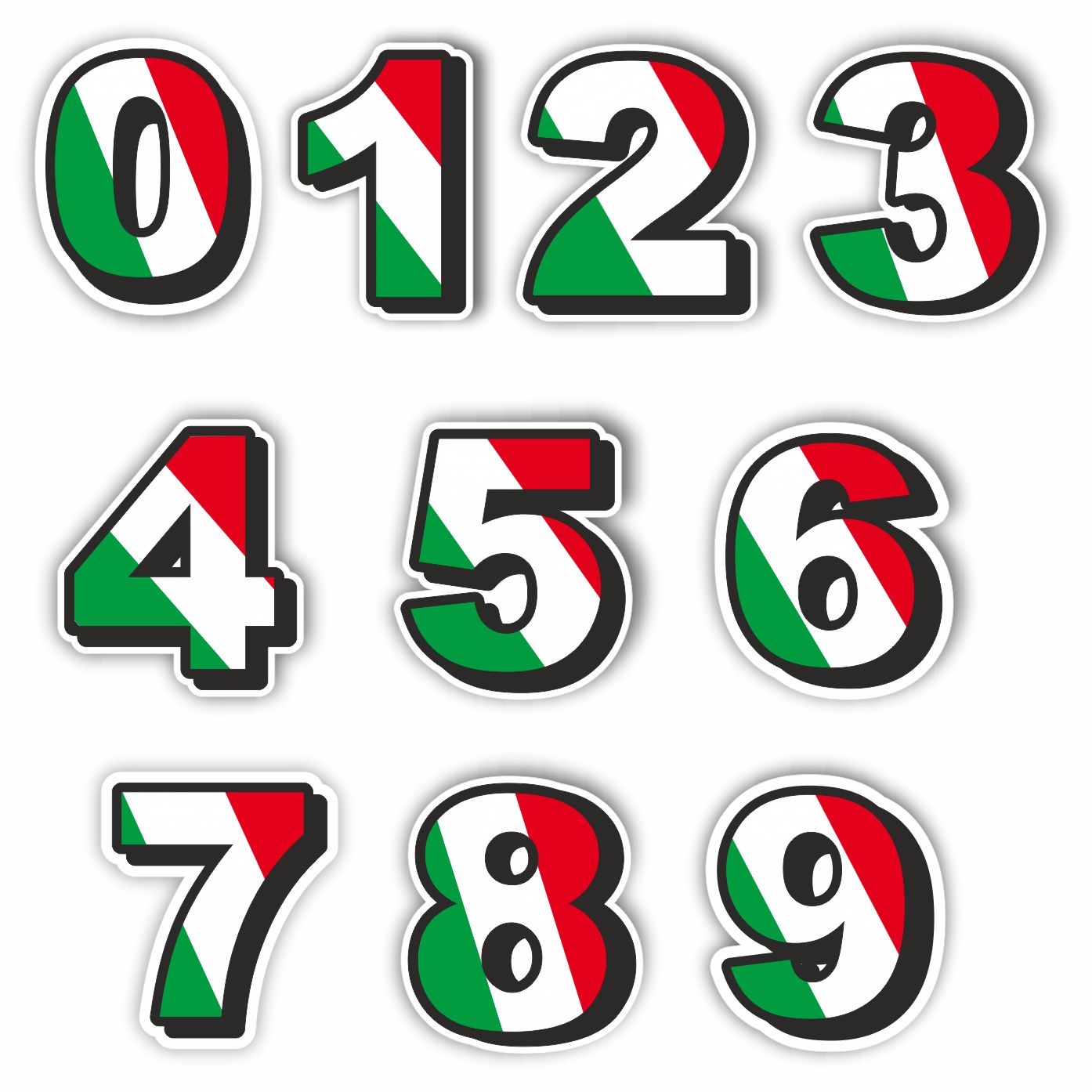 Adesivo Sagomato Numero tricolore  – Personalizzabile per Auto, Moto e PC