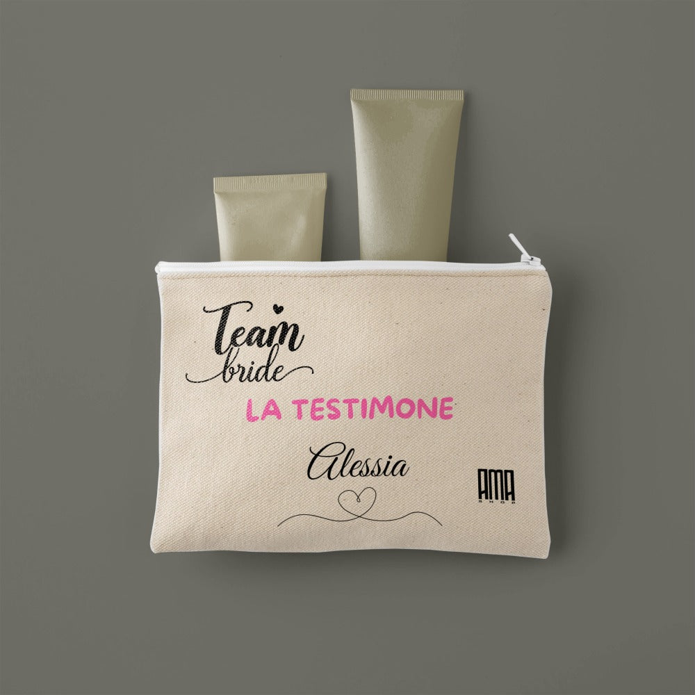 Pochette 'Team bride la testimone' personalizzabile con nome